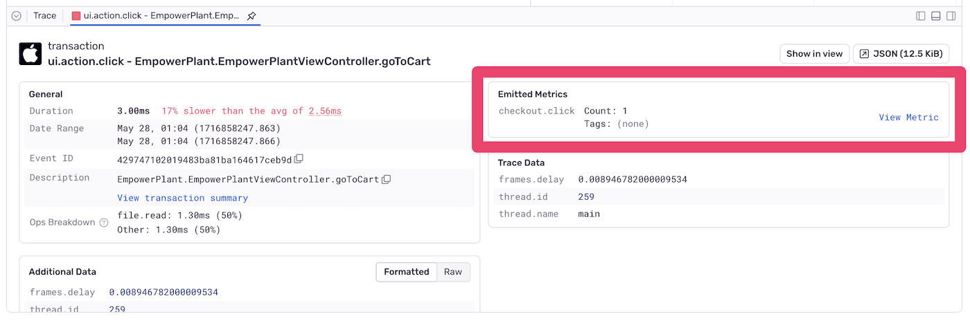 Custom metrics in an trace detail